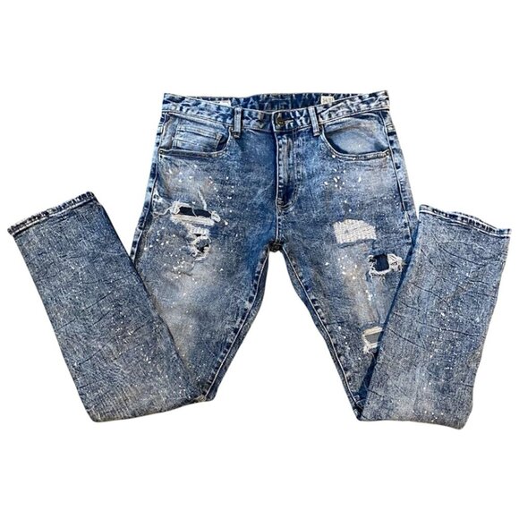 Smoke Rise NY Streetwear Distressed Tapered Leg Men's Jeans Size 34x32 - Picture 4 of 8